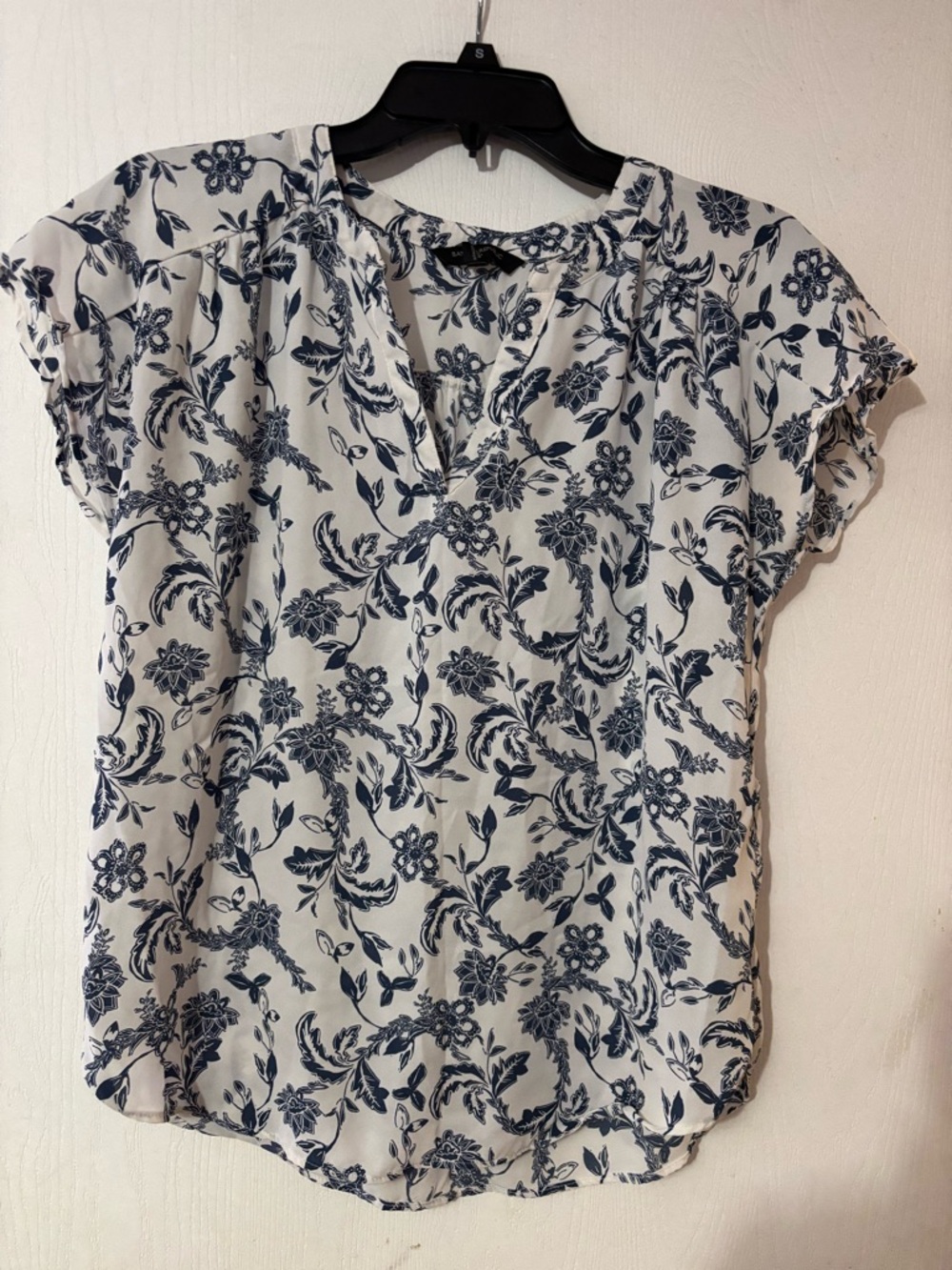 Banana Republic White Blouse with Navy Floral Print